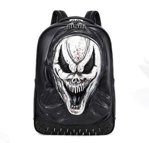 حقيبة ظهر بتصميم جديد ثلاثي الأبعاد بتصميم جمجمة مع حقيبة راكب الدراجة النارية من الجلد القوطي لطراز الشارع المتموج - Product Image 1