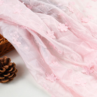 Kain Tulle Lace Pastel yang Lembut dengan Bordir Bunga 3D Timbul Pola Bunga Ranting untuk Pakaian Wanita & Dekorasi Rumah
