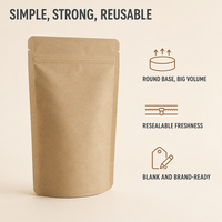 Sacs d'emballage en papier kraft non blanchi à fond rond, refermables avec fermeture éclair, Doypack, vente en gros