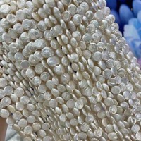 La perle d'eau douce naturelle de haute qualité se dresse en forme de pièce ronde brin perles en vrac pour la fabrication de colliers pour femmes bricolage