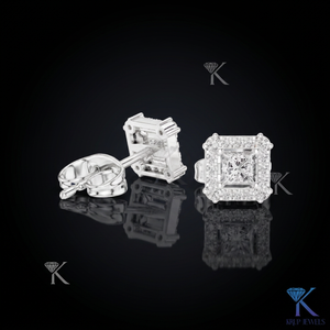 Lab Grown Diamond Princess Cut Halo <b>Stud</b> Earrings 14K 18K Solid Gold Square Fine Women Jewelry Bridal Anniversary Gift - Product Image 3