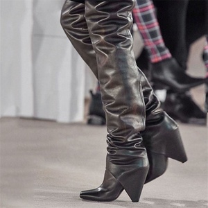 Bottes hautes pour femme, style ample, hiver, talon aiguille, bout carré, sexy, grande taille 43 - Product Image 4