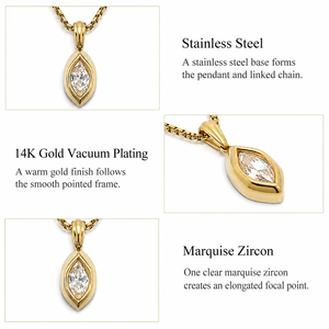 Marquise Zircon Pendant Necklace Stainless Steel Pointed Oval Frame Adjustable <b>Gold</b> and Silver Color Options - Product Image 3