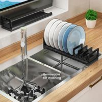 Rak piring kecil paduan aluminium, rak penyimpanan piring untuk Kabinet dapat disesuaikan, Rak pengering piring, dudukan meja
