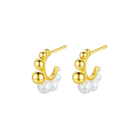 Bijoux fins à la mode, boucles d'oreilles en argent 925 plaqué or, forme géométrique, coquille en or plaqué, perle, pour femmes