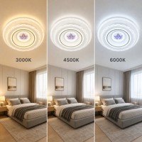 Plafonnier rond tendance avec motif feuille d'érable, panneau artistique violet, anneau de cristal scintillant, éclat doux et halo coloré pour chambre à coucher et maison