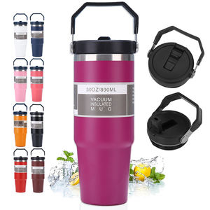 Gobelet isotherme portable de luxe en acier inoxydable H2.0 de 30 oz avec logo personnalisé, poignée et paille, écologique, pour l'extérieur - Product Image 1