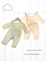 Combinaison pour bébé, été, coton fin, vêtements pour nouveau-nés, tenue pour la climatisation, combinaison à manches longues, pyjama protecteur du ventre, ours
