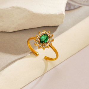 Bague de mode pour femme, motif fleur, sertie de diamants verts, bijoux de soirée - Product Image 3