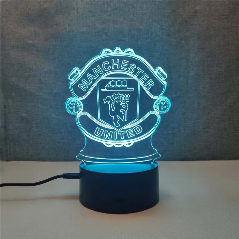 Aanpassen 7 Kleuren Veranderende Voetbalclub Nacht Licht Glas Kunst Optische Illusie Lichten 3d Acryl Led Lamp Voor Interieur