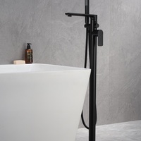 Robinet de baignoire monocommande moderne et contemporain en laiton noir mat à montage sur pont, ensemble pour baignoire autoportante, eau chaude et froide, barre transversale ovale