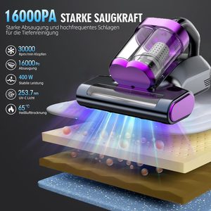 16000pa Handheld <b>Deep</b> Cleaning Vacuum Cleaner for <b>Bed</b> Mattresses Pillows Sofa <b>Sheet</b> Carpets - Product Image 2
