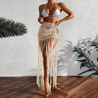 3D op maat gemaakte gehaakte strandrok met kwastjes voor vrouwen, doorschijnend, uitgehold, zomerse bikini-cover-up, badpak