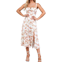 Oem Customize Robe à fente florale et à lacets pour femmes, robe fluide pour fête d'invités de mariage, robe de plage d'été à bretelles