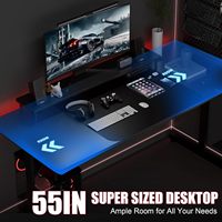 AJUNION Bureau de jeu de 55 pouces avec lumières LED Bureau d'ordinateur Surface en fibre de carbone en forme de T Stations de travail de jeu Table de jeu pour la maison