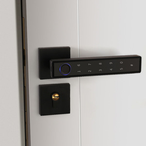 Cerradura inteligente de huella dactilar para puerta de madera interior con manija antigraffiti, desbloqueo por código, sin perforaciones, para oficina, estudio, dormitorio - Product Image 3