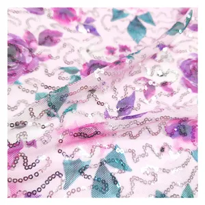 Competitive Price Large Stretch Beaded Sequins 4 Way Stretch Custom Printing Mesh Lace Fabric Embroidery Sequins By The Yard