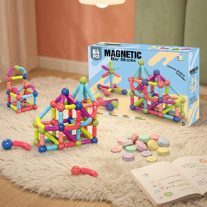 64 PCS <b>Magnetic</b> Building Blocks <b>Rods</b> <b>and</b> <b>Balls</b> Educational Construction Set Multicolor STEM Learning Toy for Kids - Product Image 1