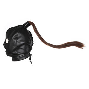 Maschera Bondage in pelle con capelli a bocca aperta e occhi Bondage respiratore maschera con testa di coda di cavallo ingranaggi per <span class=keywords><strong>donna</strong></span> - Product Image 5