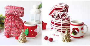 Aksesoris Logo yang dapat disesuaikan hadiah kopi bahan porselen pola Sweater kreatif tutup Mug Natal keramik <span class=keywords><strong>Promo</strong></span> terlaris - Product Image 2