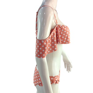 Dame filles <span class=keywords><strong>2</strong></span> <span class=keywords><strong>pièces</strong></span> ensemble <span class=keywords><strong>de</strong></span> bikini col V dot tissu <span class=keywords><strong>volant</strong></span> manches sexy femmes maillots <span class=keywords><strong>de</strong></span> <span class=keywords><strong>bain</strong></span> - Product Image 3