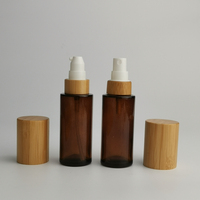 Bouteille cosmétique en verre dépoli 50 ml bouteille de sérum cosmétique visage vaporisateur bouteille cosmétique avec couvercle en bois pour emballage cosmétique