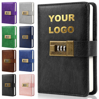 Cuaderno con Logotipo Personalizado, Diario A5, Cuaderno de Cuero PU con Candado, Cuaderno Vintage con Contraseña A6, Organizador con Bolígrafo para Hombres y Mujeres
