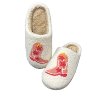 Pantoufles d'hiver pour femmes, style bottes de cowgirl, chaudes et douillettes, en fourrure, pour la maison et la chambre, mignonnes, vente en gros