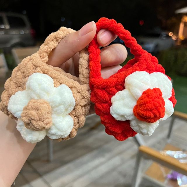 New Creative Flower Knitting Crochet Headphone Storage Bag Bluetooth Earphone Protective Cover Woven Coin Purse Mini Wattet