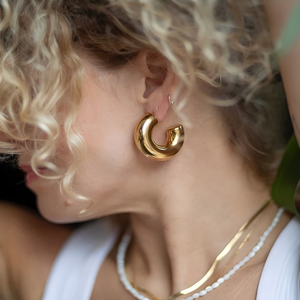 X&amp;L Vintage Stainless Steel Metal 18K Gold Plated Hollow C-shape Hoop Earring for Women Charm Waterproof <strong>Jewely</strong> Wholesale Gifts - Product Image 3