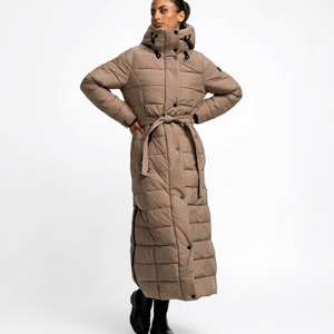Women's Long Padded Spring <b>Waterproof</b> Breathable Woven Eco-Friendly Polyester Coat Belted Quilted Warm <b>Parka</b> <b>Jacket</b> - Product Image 1