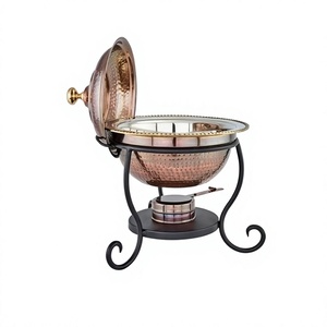 Copper Hammered Food Chafing <b>Dish</b> With Iron <b>Stand</b> Highest Quality Round Shape Chafing <b>Dish</b> For Top Selling - Product Image 1