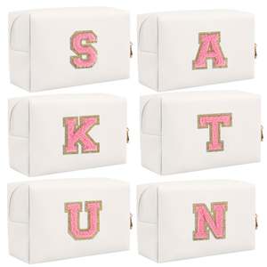 Sac de toilette octogonal pour femme avec logo personnalisé, 26 lettres brodées, grande capacité, sac de rangement de voyage, pochette - Product Image 5