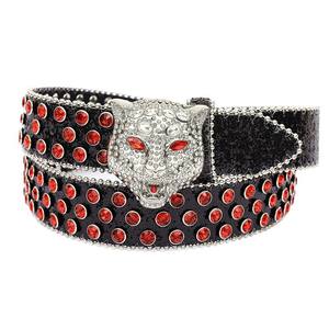 <span class=keywords><strong>Boucle</strong></span> métallique magnétique tête léopard or bleu cristal clouté paillettes cuir PU outil de coiffure diamant strass ceintures de taille - Product Image 5