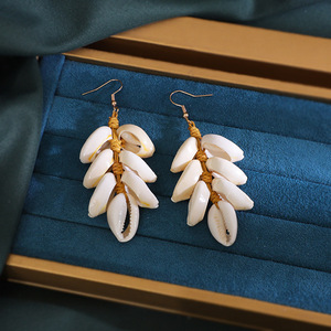 Boucles d'oreilles tissées mode Vintage tissé à la main coquille pendentif frange boucles d'oreilles pour femmes Uionen 1087 - Product Image 2