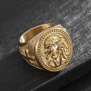 Yunnique Fashion <b>Rings</b> Men's Gold Retro Steel <b>Cross</b> Faith Geometric Design Jewelry Gift No Inlay - Product Image 3