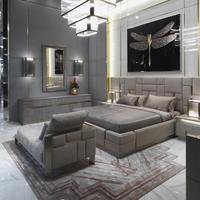 Ensemble de mobilier de chambre à coucher nordique, lit rembourré de luxe, design moderne pour hôtel, cadre de lit Queen/King Size