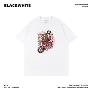 Camiseta de Algodón para Hombre, Color Negro y Blanco, Talla L, Estampada, Transpirable, para Verano - Product Image 5