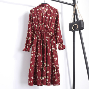 <span class=keywords><strong>Abito</strong></span> Casual da donna <span class=keywords><strong>abito</strong></span> longuette con fiocco a maniche lunghe in Chiffon stampato floreale Vintage stile donna L0042-1 - Product Image 2