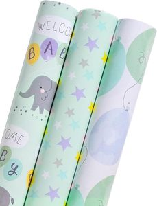 Rollo de Papel de Regalo Impermeable y Reciclable con Estampado de Elefantes, para Baby Shower, Regalo de Bienvenida para Bebés Recién Nacidos - Product Image 1