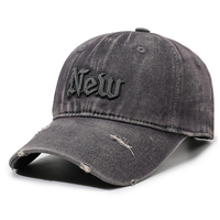 Casquettes de baseball vintage structurées à 6 panneaux, en toile délavée et vieillie, à bord incurvé effiloché, unisexe, avec logo personnalisé, pour commandes en gros