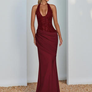 فستان سهرة أنيق جديد بتصميم محبوك لامع برقبة على شكل V وحمالة رقبة مع تطريز <span class=keywords><strong>2026</strong></span> - Product Image 1