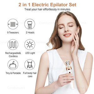Épilateur avec 9 pinces, rechargeable, 2 en 1, pour l'épilation du visage, des jambes, du bikini, des bras, rasoir électrique pour femmes - Product Image 2