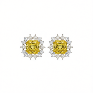 Pendientes de lujo de oro amarillo de 18 quilates con diamantes talla Asscher, diseño geométrico, certificados por GIA, joyería de boda para mujer - Product Image 1