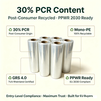Film étirable flexible PCR 30% conforme PPWR, 90% recyclable, certifié GRS, film d'emballage pour palettes LLDPE, marché européen, plastique 50cm