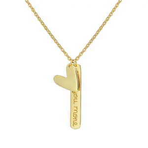 Sterling silver 925 gold plated blank bar and heart pendant engraved personalized custom necklace