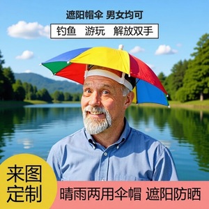 Fishing Hat Umbrella <b>Large</b> Size Steel Rib Manual Open Outdoor Sun Rain Protection For Men Women Children - Product Image 2
