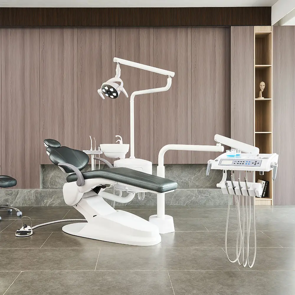 2024 Venta caliente silla dental eléctrica dentista clínica uso con sistema de succión