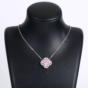 卸売4葉クローバーネックレスペンダントAAAピンクキュービックジルコニア<span class=keywords><strong>925</strong></span>銅シルバーゴールドイヤリングセット女性用結婚式 - Product Image 4