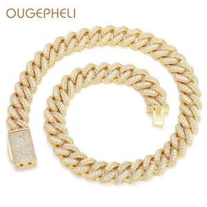 OUGEPHELI 15mm 3 filas Hip Hop Iced Out CZ Zircon <span class=keywords><strong>Collar</strong></span> De Candena Cubana Eslabones Cubano <span class=keywords><strong>Collar</strong></span> Miami Cuban Link Chain - Product Image 1